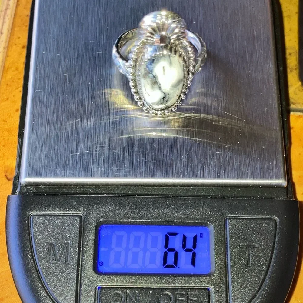 Natural White Buffalo Sterling Silver Ring Size 9.25